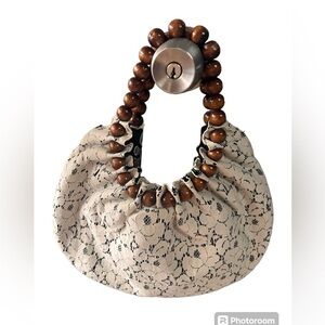 Talbots crochet lacy boho festival lace beaded handle purse bag.